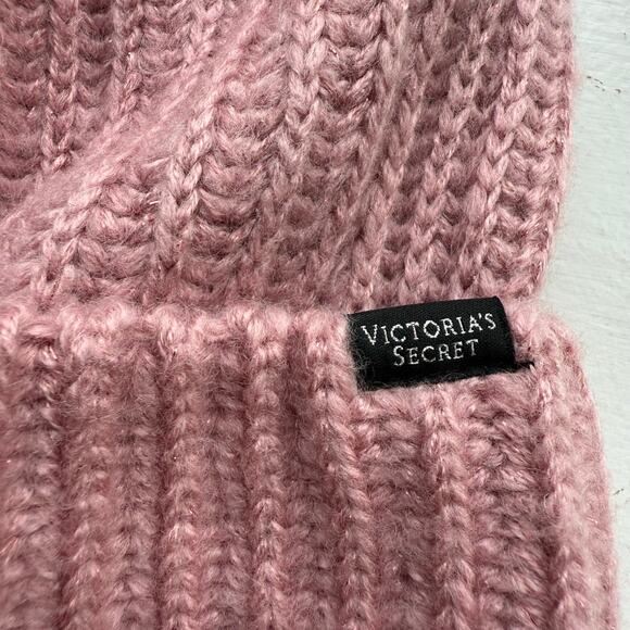 Victoria's Secret Pink Knit Rhinestone Snowflake Pom Pom Beanie Hat Embellished - Picture 2 of 4